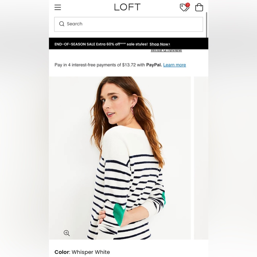 LOFT white Striped cotton sweater with hearts
